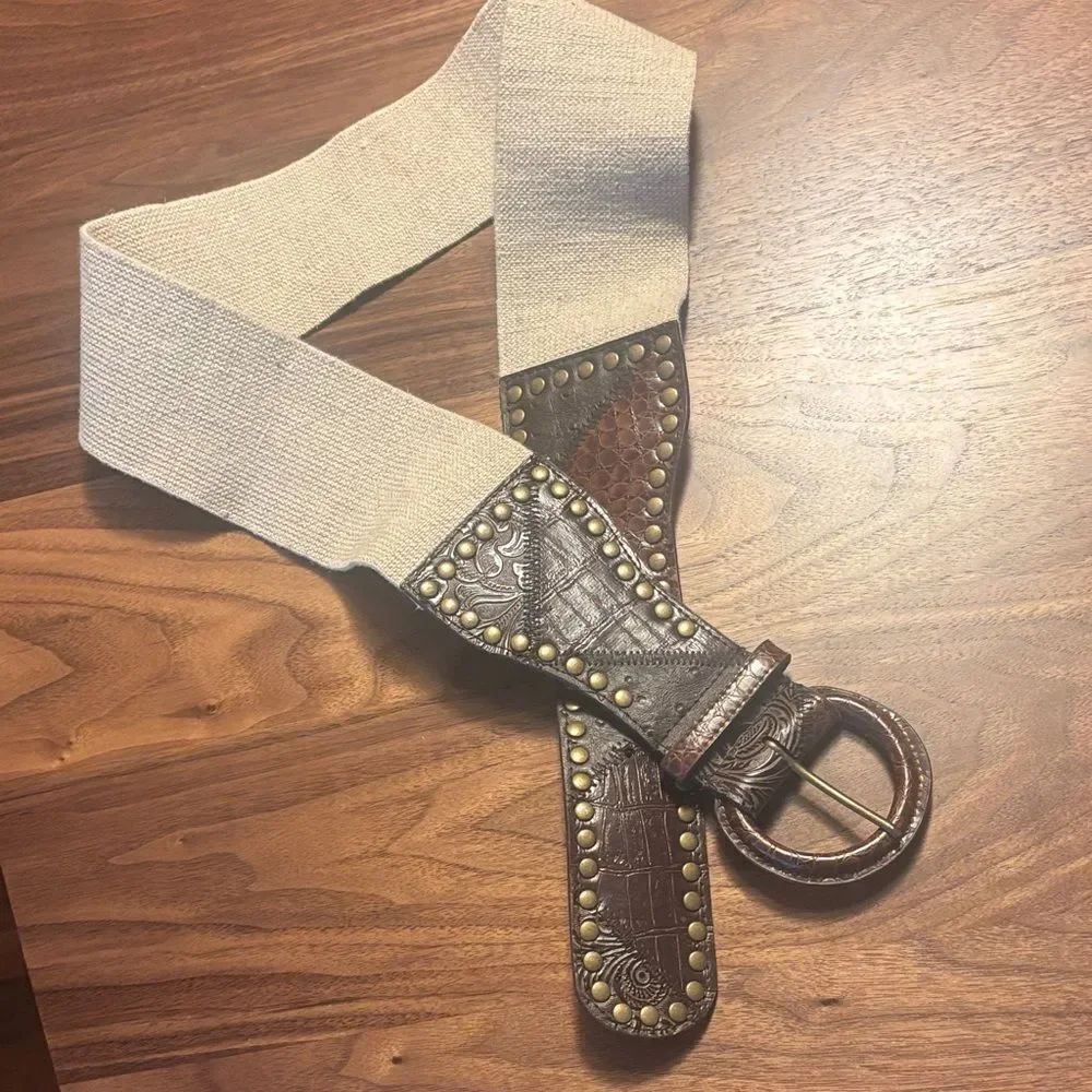 Chico's Brown and Cream Embellished Belt - M